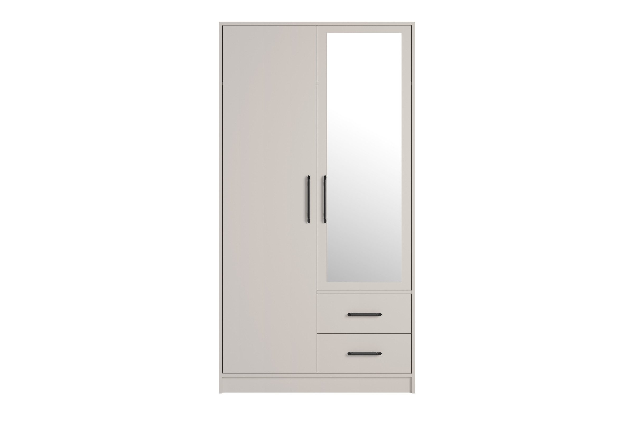 Deine Möbel 24 Kleiderschrank SAM SRL3 2-türig mit Schubladen, Farbe: Cashmere, mit Aufsatz optional (Set, 2-St., 100 cm breit, mit Stauraum) Drehtürenschrank mit Spiegel für Schlafzimmer Flur Garderobe