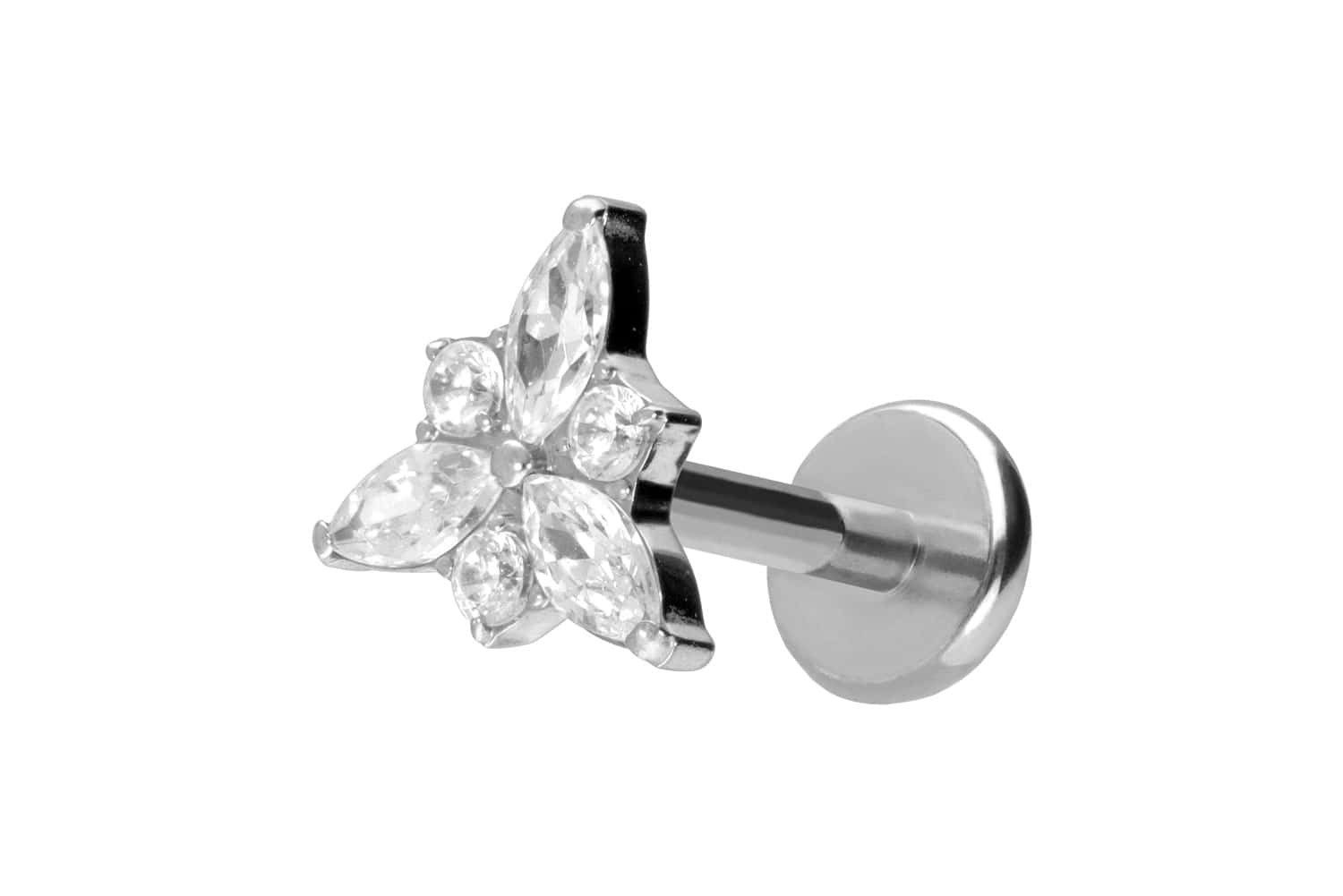 Piercing-Set Titan Labret mit Push Fit KRISTALLBLÜTE