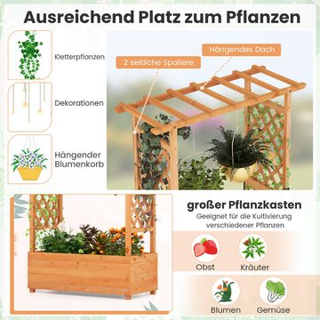 COSTWAY Hochbeet, Blumenkasten, mit Rankgitter & hängendem Dach