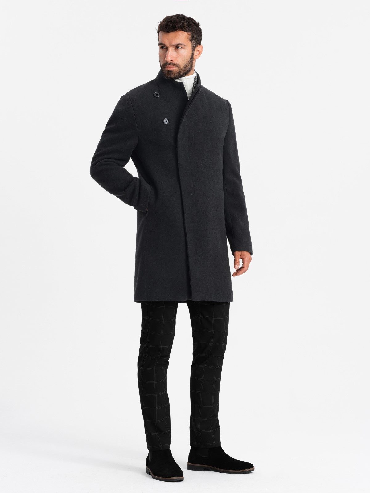 OMBRE Wintermantel Herrenmantel mit asymmetrischem Verschluss und hohem Kragen