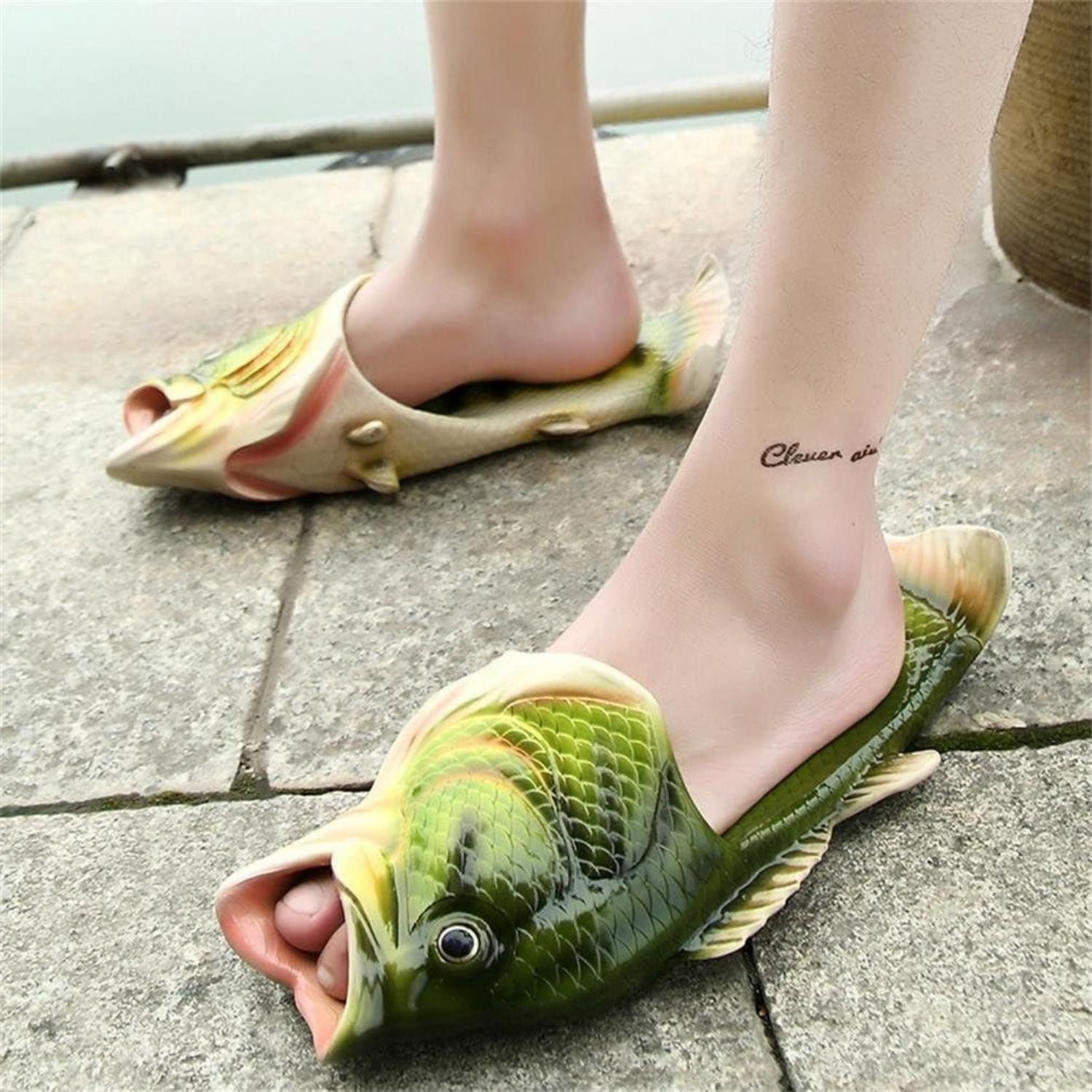 LuxusKollektion Hausschuhe Fisch Strand Simulation Stil 44 45 EU Grün Hausschuh – Bild 5 von 5