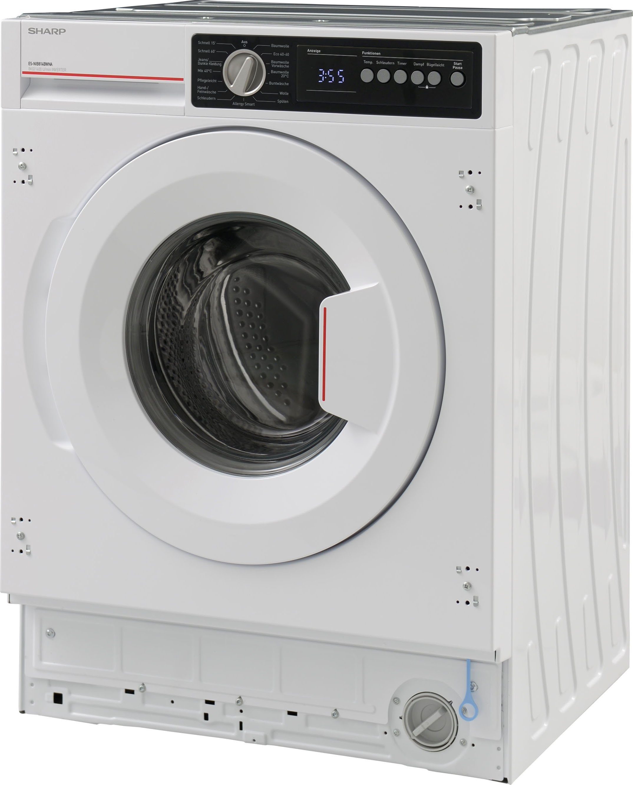 kg, Sharp ES-NIB814BWNA-DE, Einbauwaschmaschine 1400 U/min 8