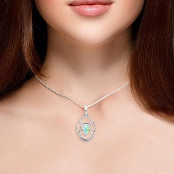 Limana Silberkette Damen Kette echter Opal Stein mit Anhänger 925 Sterling Silber (inkl. Herz Geschenkdose), Edelstein Geschenk Idee Geschenkidee Halskette Frauen