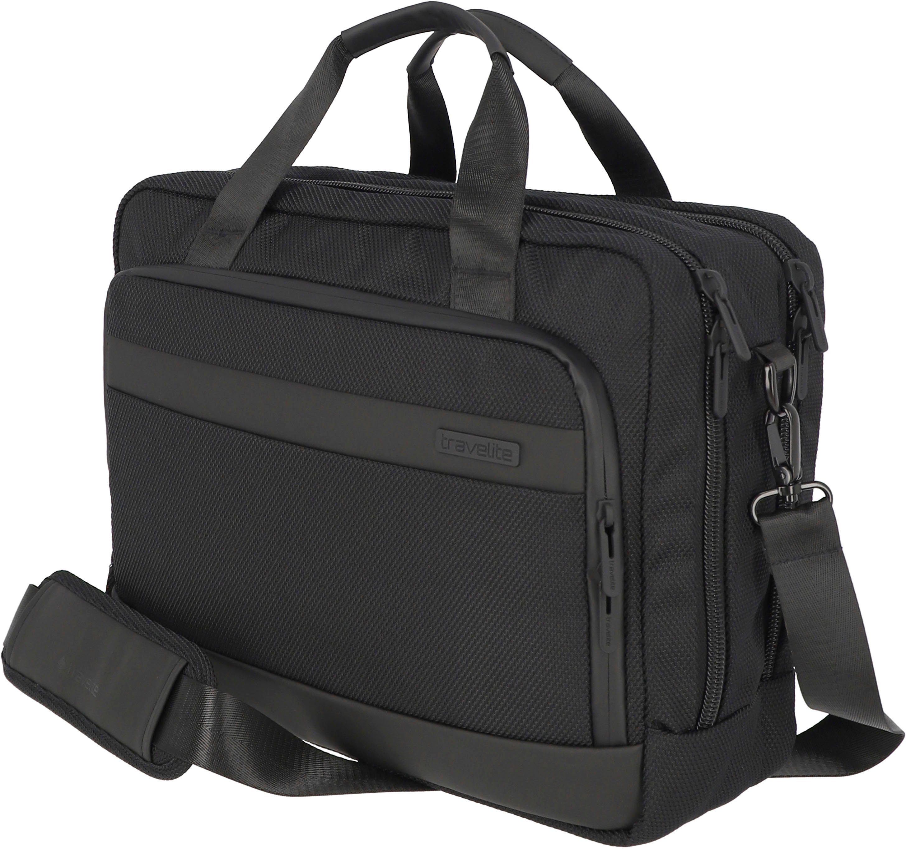 travelite Laptoptasche Meet, schwarz, Mit Laptop- und Tabletfach,  Organizerfunktion und Trolley-Aufsteckfunktion