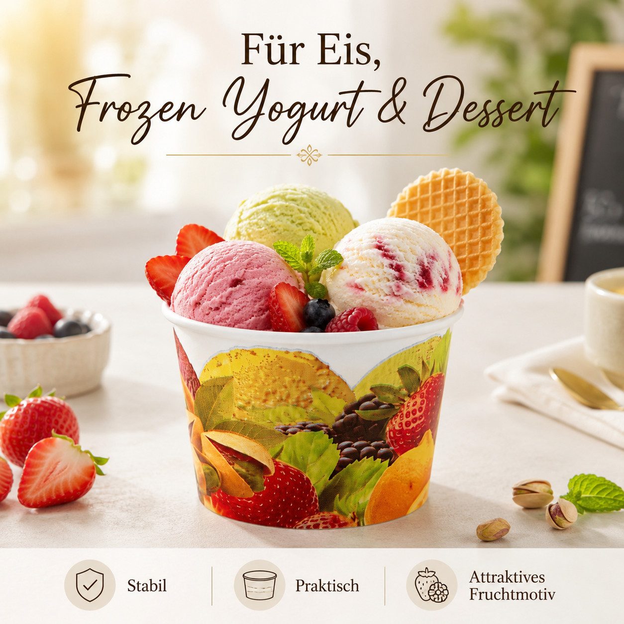 COFI 1453 Einwegschale Eisbecher Fruchtmotiv 100–500 ml, (Spar-Set, 50-tlg), Platzsparend ineinander stapelbar – Bild 4 von 5