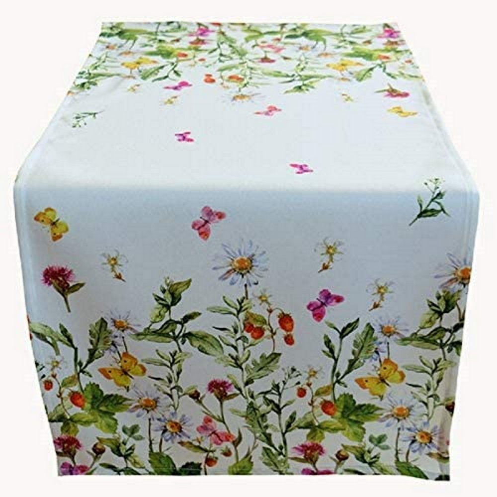 TextilDepot24 Tischdecke mit Sommerwiese Erdbeeren Frühlung, bedruckt,  Eckiger Frühlings- und Sommersaum mit floralen Motiven und schmaler  Tischdecke | Tischdecken