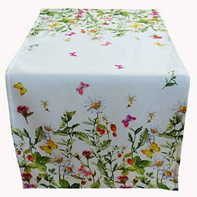 TextilDepot24 Tischdecke mit Sommerwiese Erdbeeren Frühlung, bedruckt