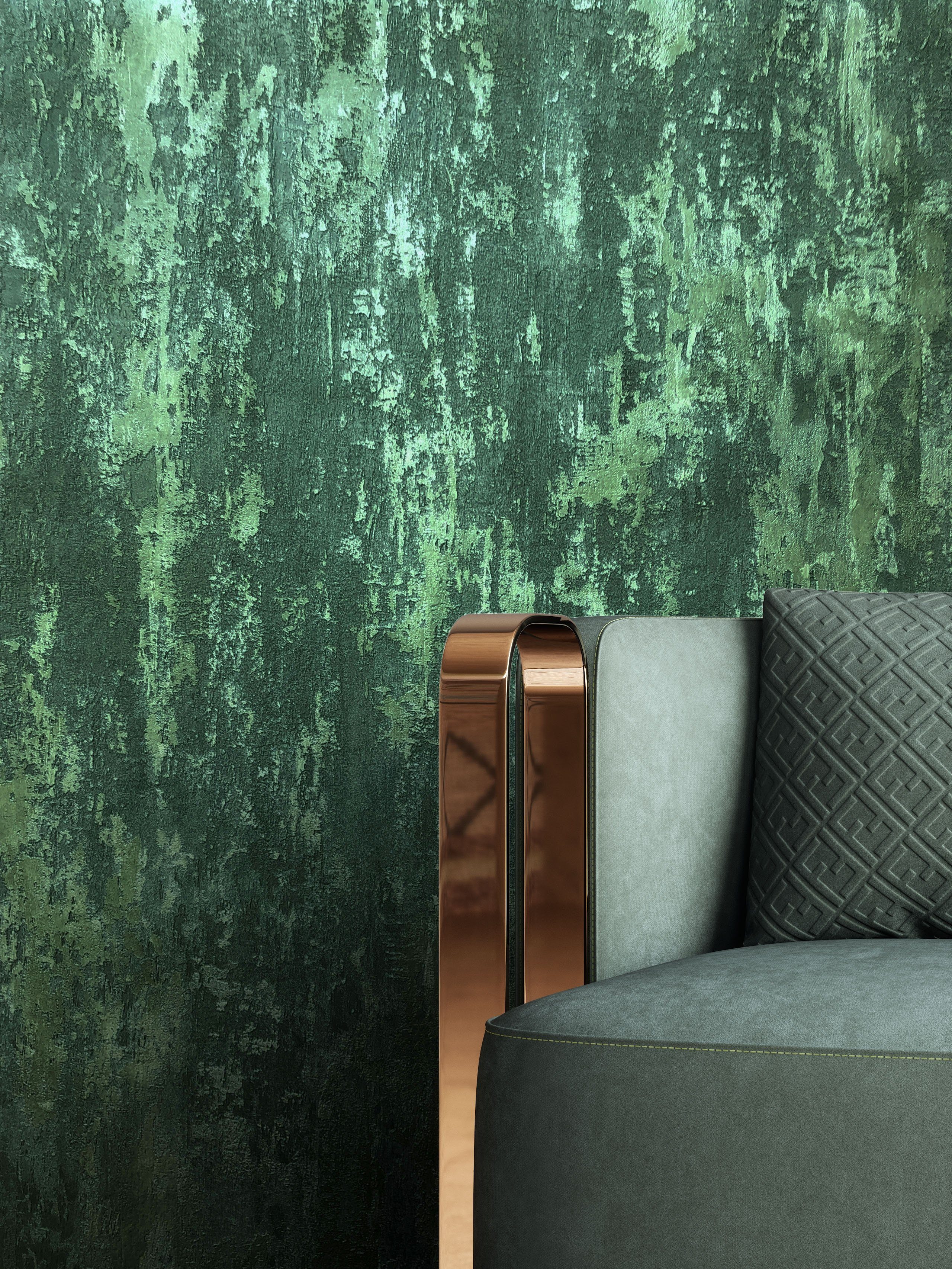 Newroom Vliestapete Specta Green Tapete Tapete,Grün,Glitzer Putz,Beton,Betonoptik, modern