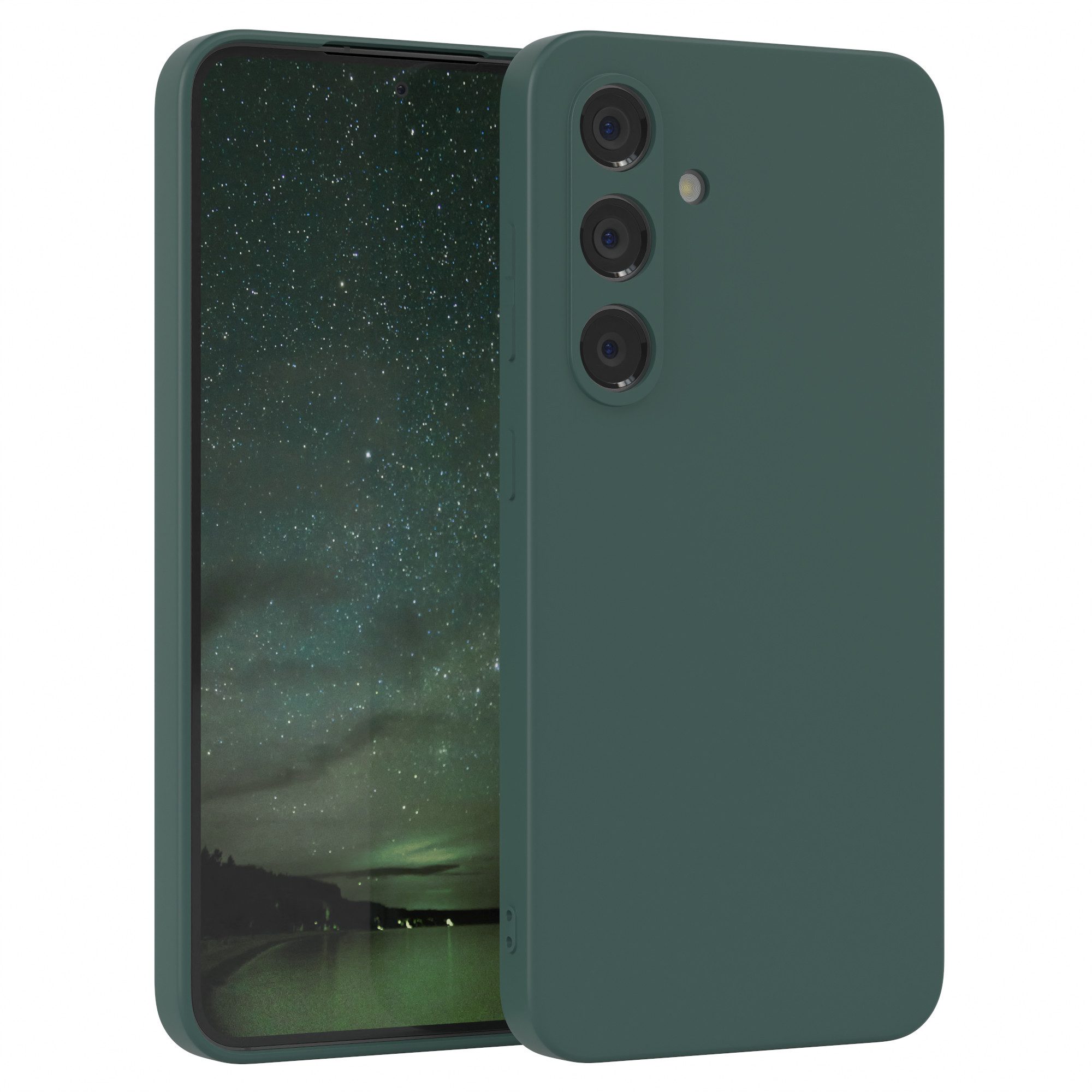 EAZY CASE Handyhülle für Samsung Galaxy S24 FE Hülle Silikon 6,7 Zoll, Silikon Schutzhülle mit Kameraschutz kratzfestes Bumper Nachtgrün