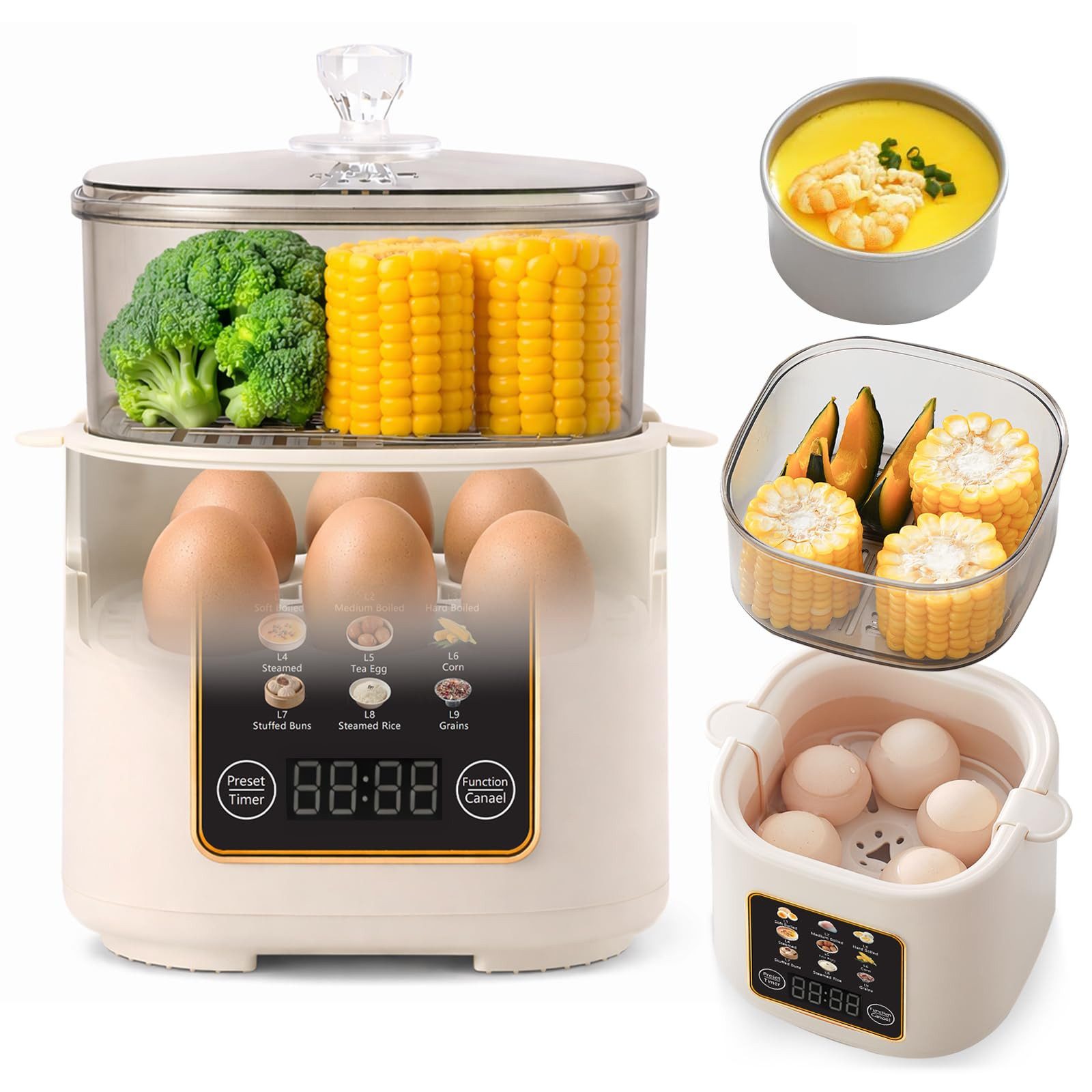 Tekoo Eierkocher Multifunktionaler Mini Dampfgarer elektrisch mit 24h Timer