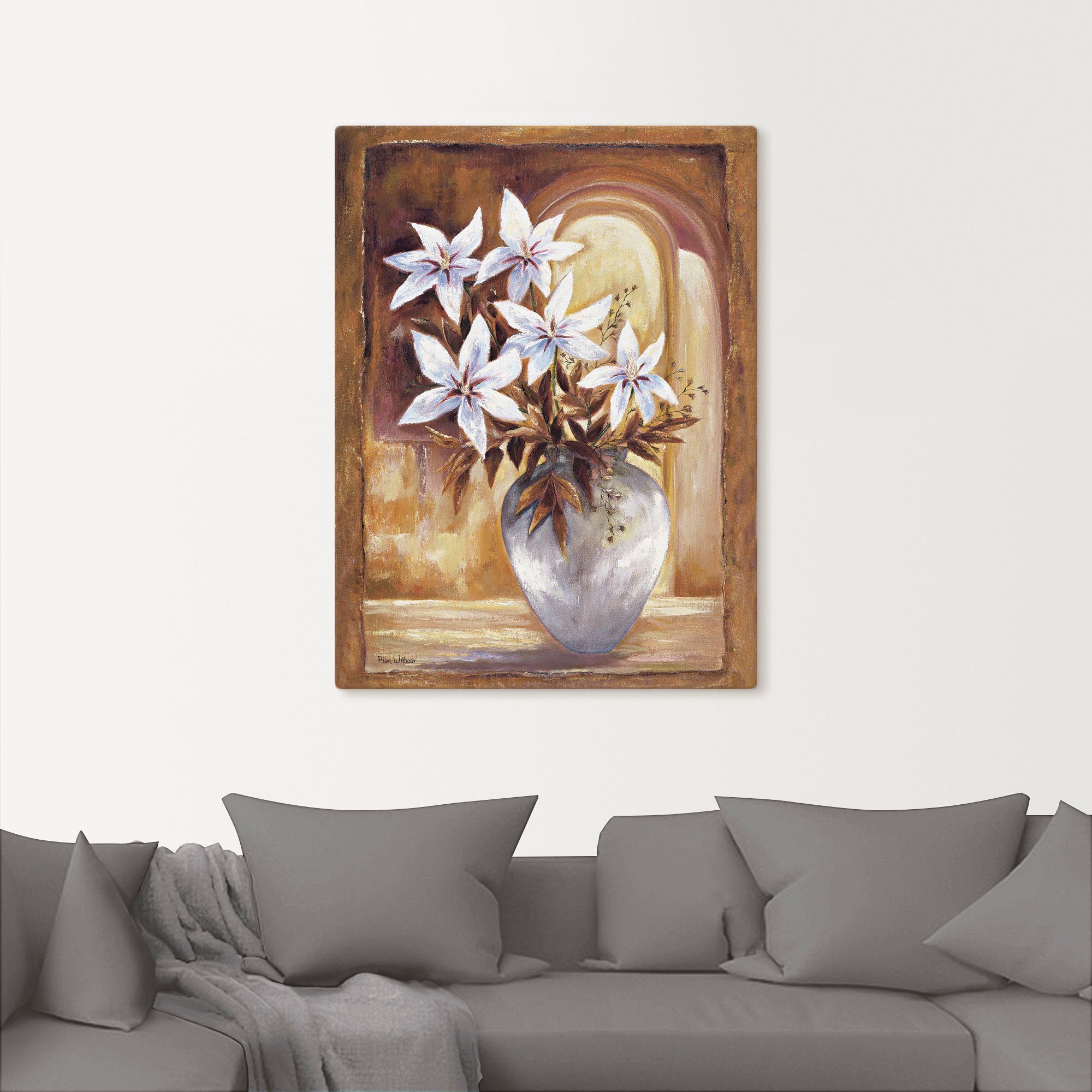 Artland Leinwandbild Weiße Blumen in Vase II, Blumen (1 St), auf Holzrahmen gespannt
