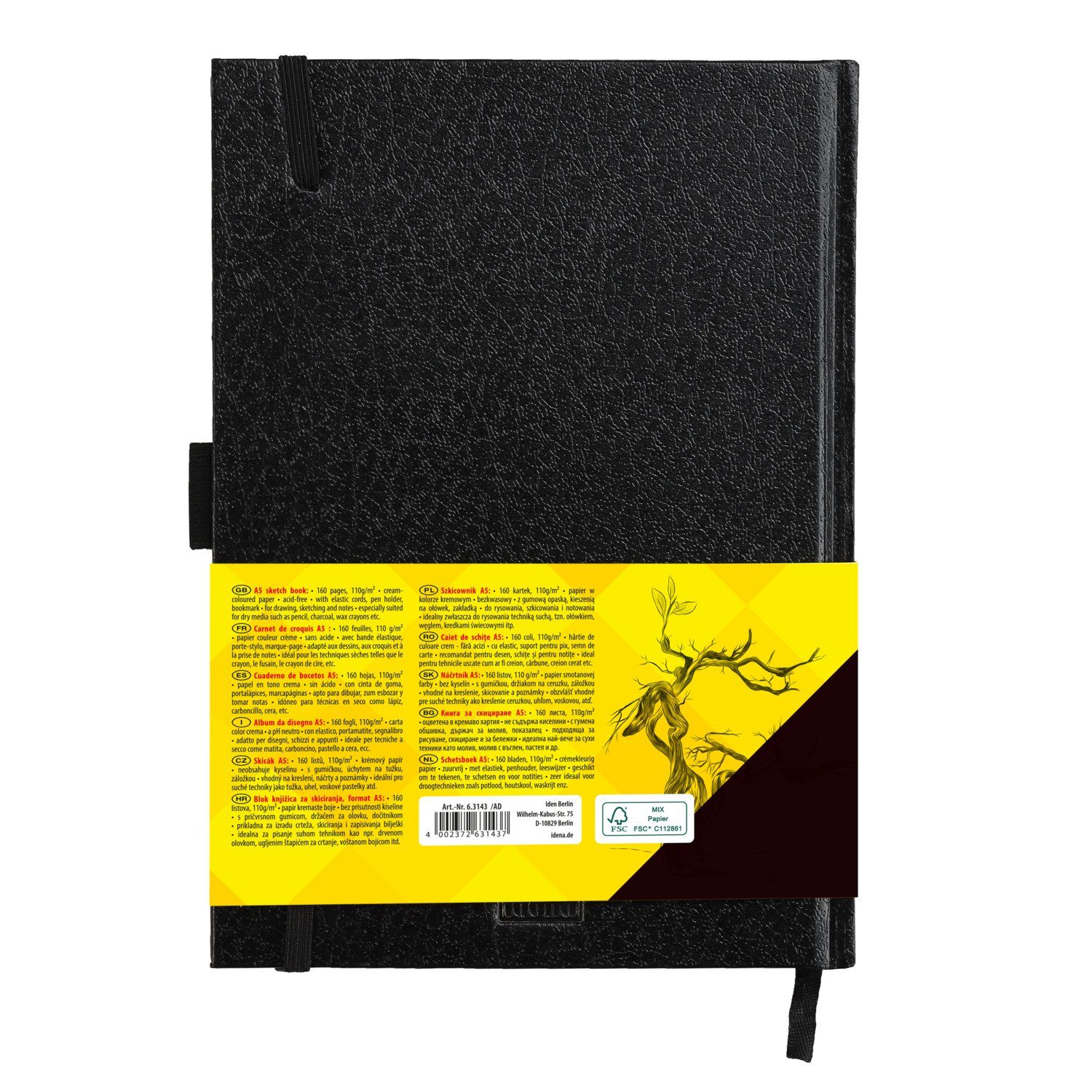 Idena Skizzenblock Idena 63143 - Skizzenbuch, A5, blanko, 80 Blatt, 110 g/m², Hardcover