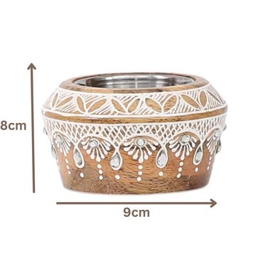 Marrakesch Orient & Mediterran Interior Kerzenhalter Boho Deko Teelichthalter Kerzenständer Holz 9cm Kerzenhalter (1 St)