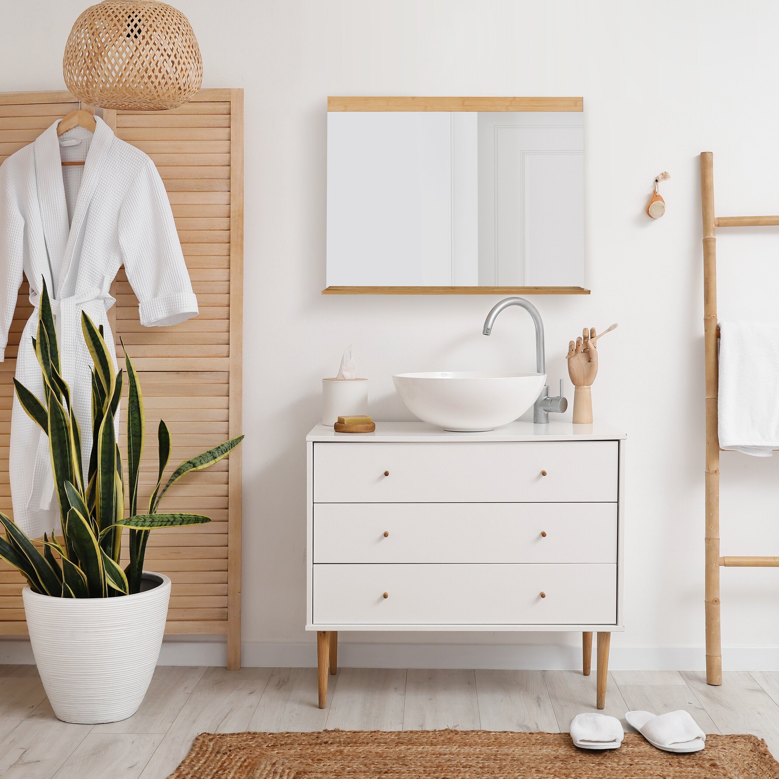 relaxdays Wandspiegel Bambus mit Ablage günstig online kaufen