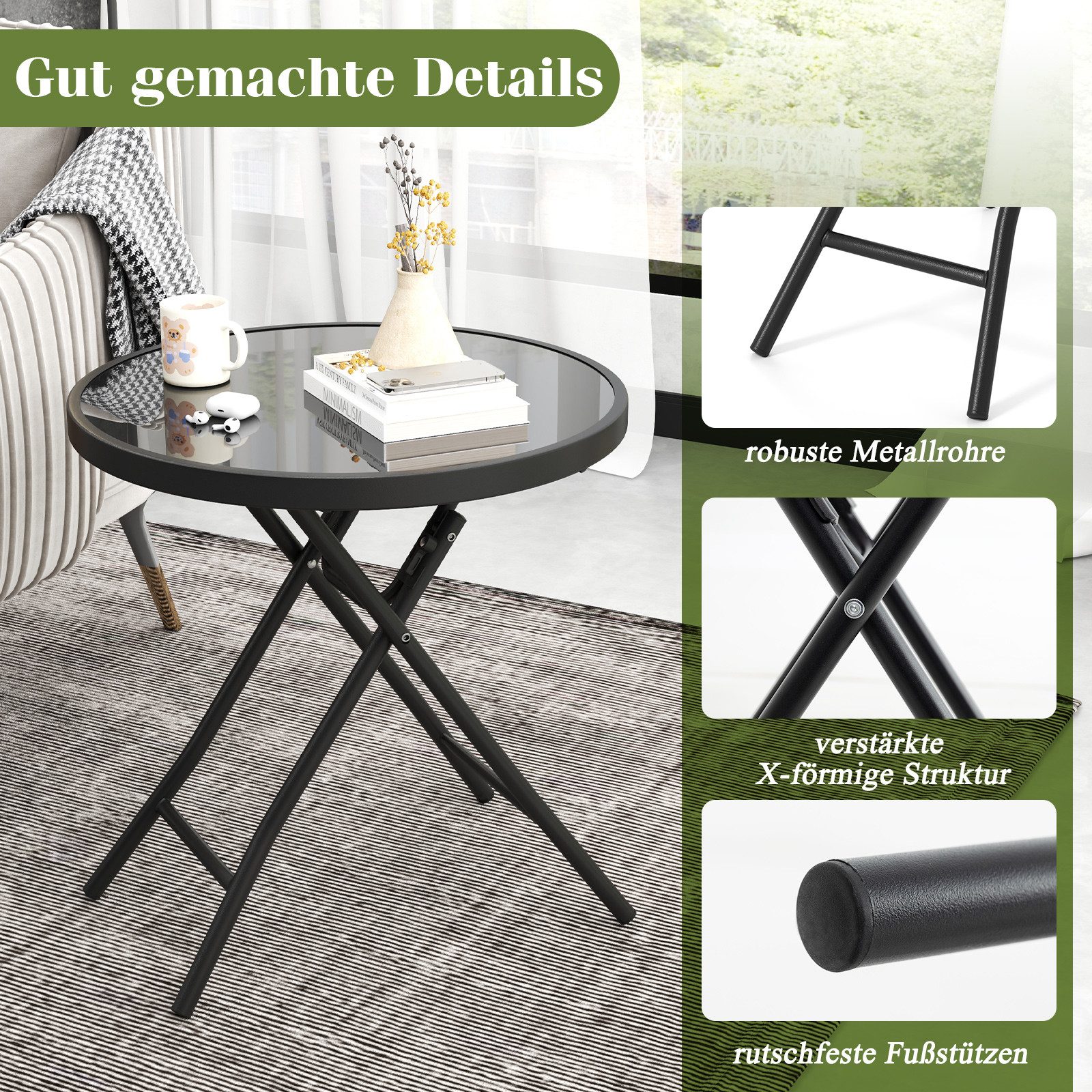 COSTWAY Gartentisch, Klapptisch, Beistelltisch klappbar, rund günstig online kaufen
