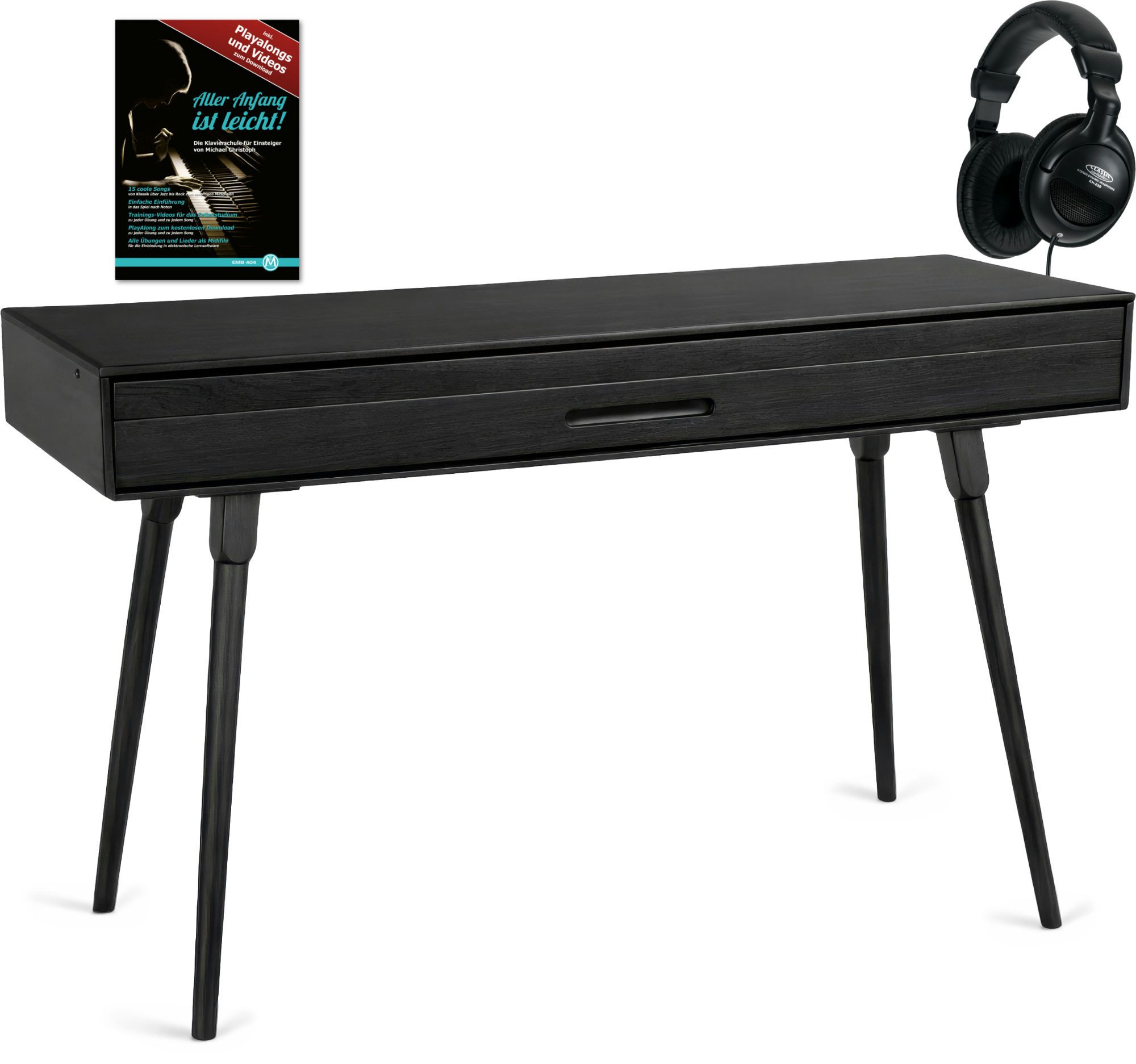 Classic Cantabile Digitalpiano DP-730 SM Schwarz matt Small Set (Set, inklusive Kopfhörer und Klavierschule), Tisch mit eingebautem Digitalpiano 88 Tasten mit Hammermechanik