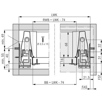 SO-TECH® Schubkasten Schubladensystem DWD-XP Zargenhöhe 95 mm NL 350-600 mm, Soft-Close grau (Alu-Metallic)