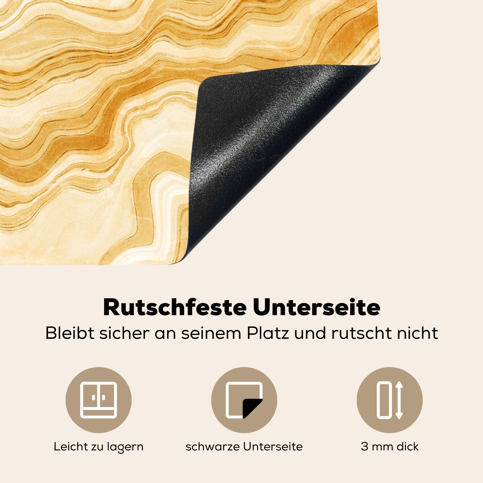 tlg), Vinyl, 59x51 Edelsteine Herdblende-/Abdeckplatte (1 Achat Induktionsschutz, Ceranfeldabdeckung - MuchoWow - cm, Gold, Induktionskochfeld,