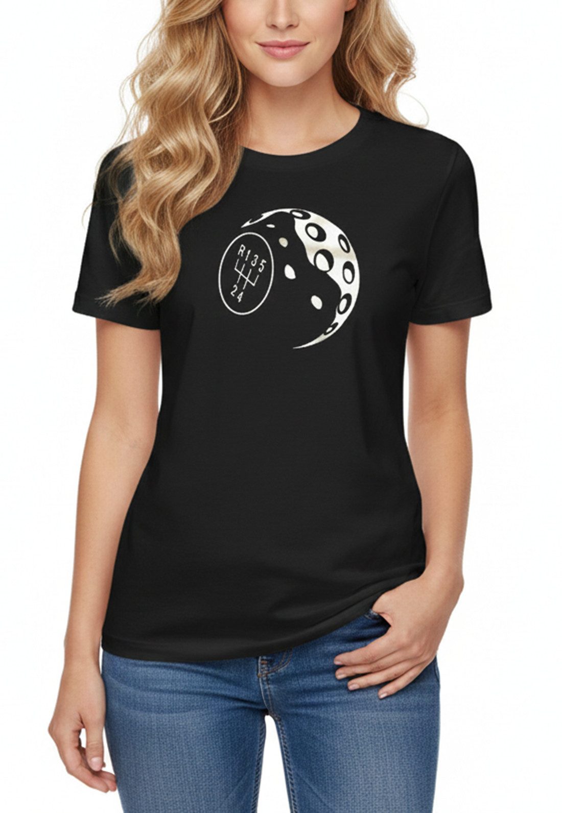 MAKAYA Print-Shirt Kurzarm Top für Damen mit Schaltknauf Motiv – Auto & Racing (Schwarz, S, M, L, XL) Baumwolle