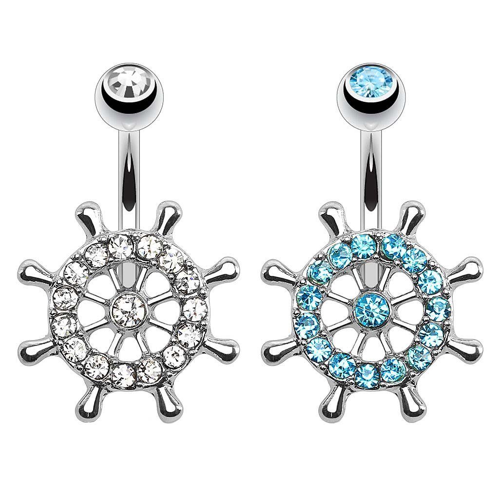 Taffstyle Bauchnabelpiercing Piercing Chirurgenstahl Kristall Steuerrad, Bauchnabelpiercing Bauch Banane Stecker Anhänger Schiffsrad Seefahrt