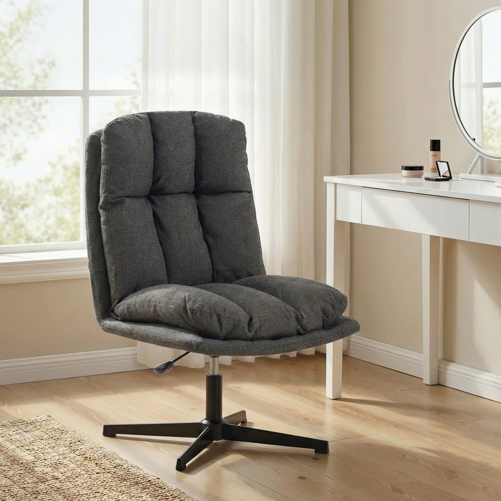 REDOM Relaxsessel Akzentstuhl drehbar Lesesessel Leinenoptik dunkelgrau 63x75x102cm (1-St., Metallgestell Drehstuhl, moderner Polsterstuhl für Wohnzimmer), Stoff Sessel ohne Armlehnen, breiter Sitz für Relax- und Wohnbereich