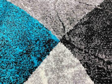 Teppich Moderner Wohnzimmer Teppich abstraktes Wellen Rauten Design marmoriert in blau grau - pflegeleicht, Teppich-Traum, rechteckig, Höhe: 8 mm