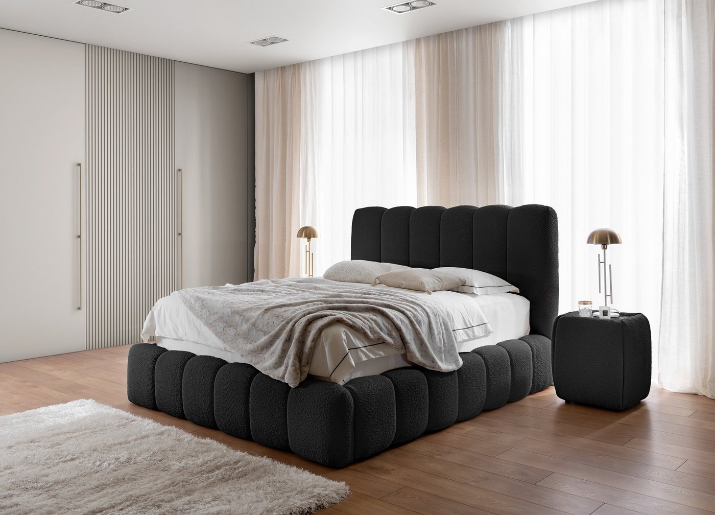 yourhouse24 Polsterbett CANDE in Bouclé mit Bettkasten & Lattenrost – Wolkenbett, Luxus Wolkenbett mit Bettkasten & Lattenrost