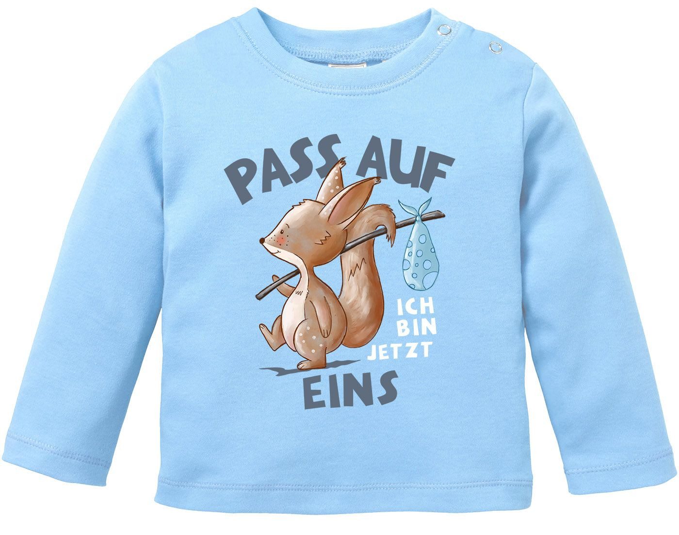 MoonWorks Body Baby Langarm-Shirt 1. Geburtstag mit Spruch Ich bin jetzt Eins, Zwei