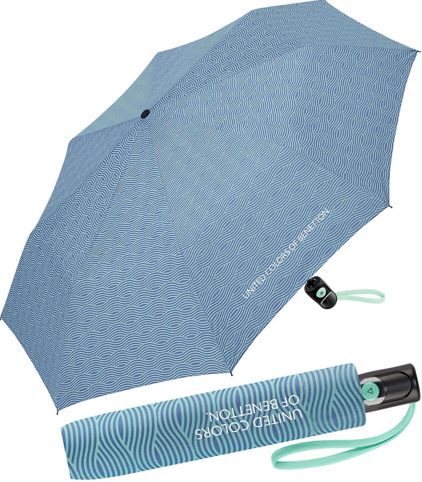 United Colors of Benetton Taschenregenschirm für Damen mit Auf-Automatik FS 2026 Design, klein, leicht, stabil und modern