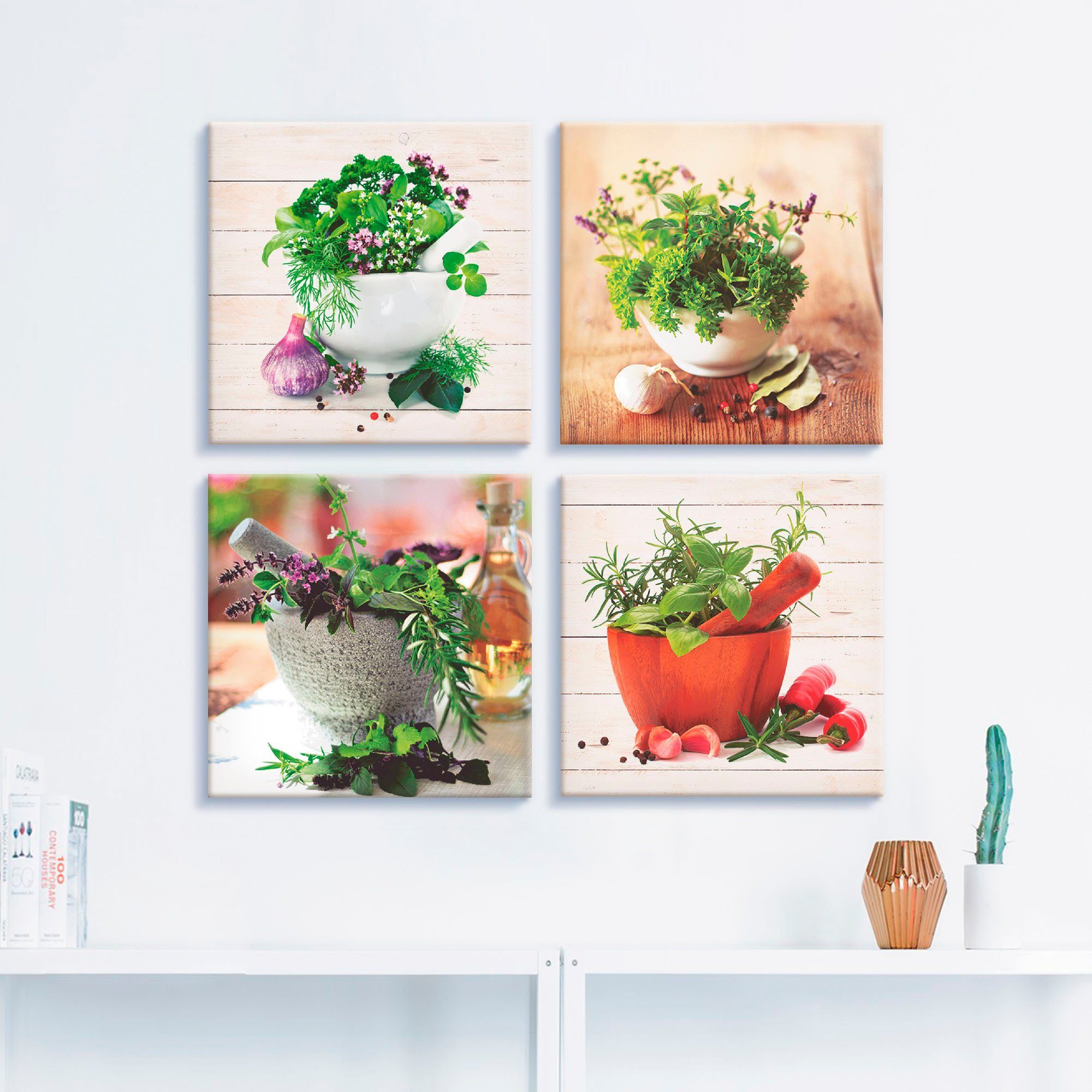 Artland Leinwandbild Frische Kräuter und Gewürze, Arrangements (4 St), 4er Set, verschiedene Größen