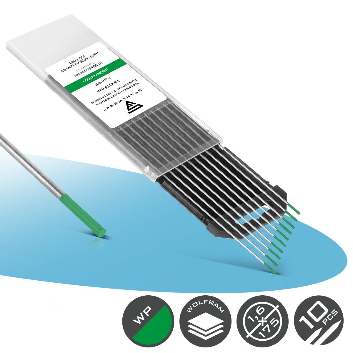 STAHLWERK Stabelektroden WIG Wolfram Schweißelektroden 1,6 x 175 mm, (Packung), Universalelektrode für nahezu alle Anwendungen bis 160 A.