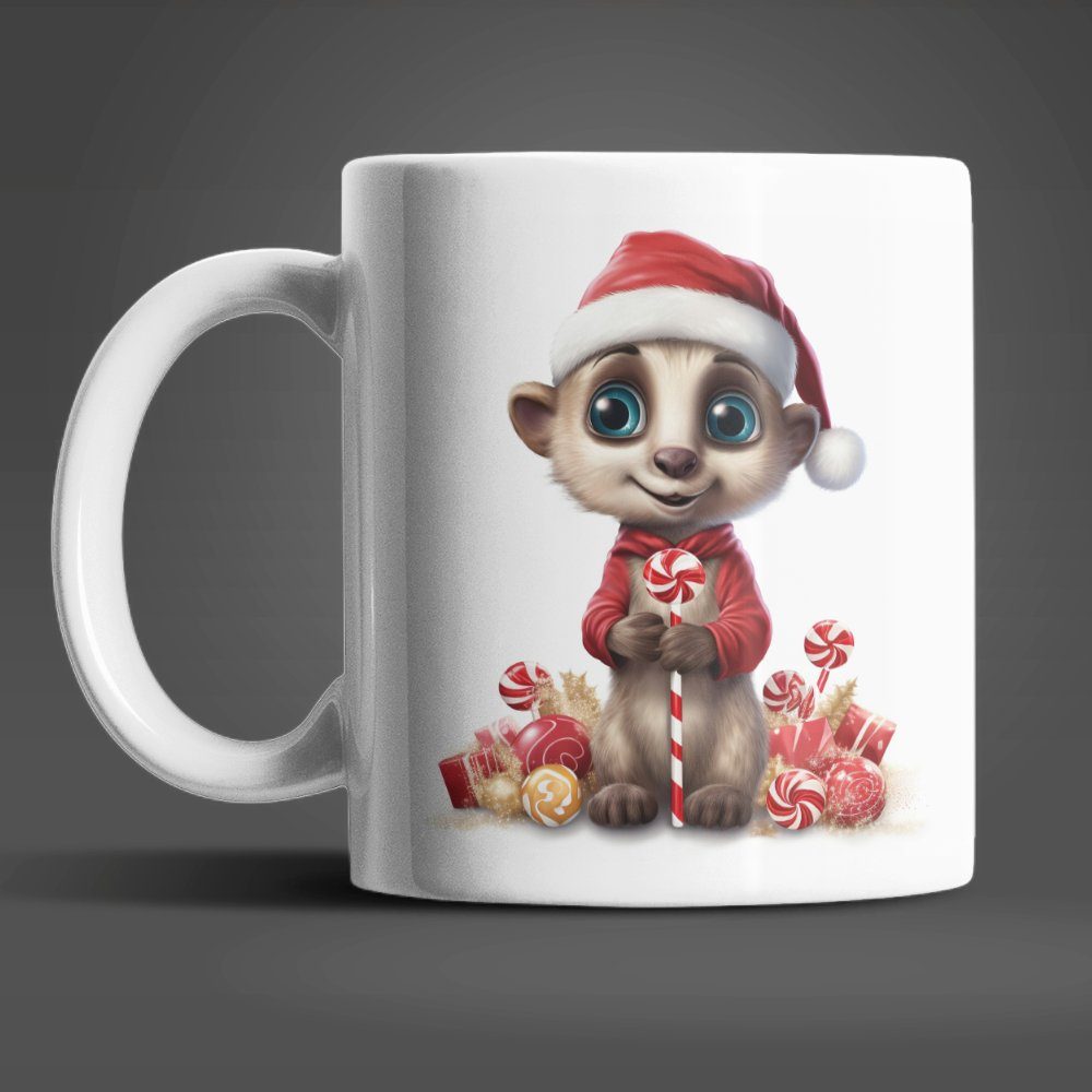 WS-Trend Tasse Christmas Erdmännchen Weihnachten Kinder Teetasse, Keramik, Geschenkidee Geschenk 330 ml