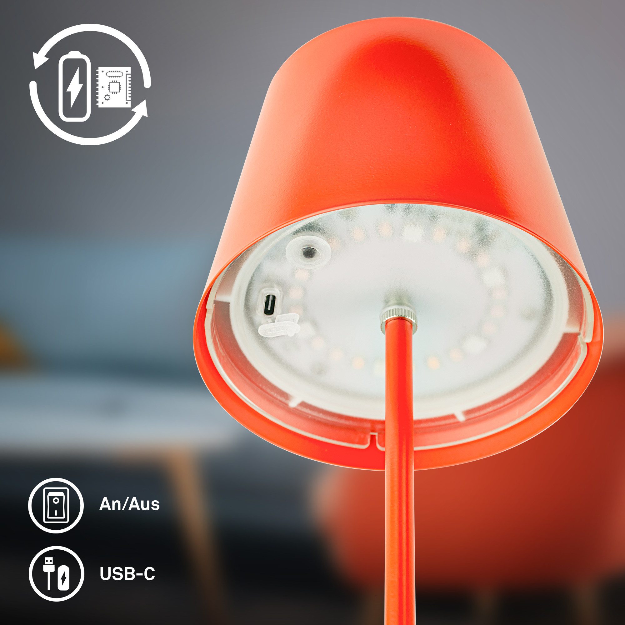 Briloner Leuchten LED Tischleuchte Akku Flaschenaufsatz Leuchte kabellos 3-in1 Indoor/Outdoor, LED fest integriert – Bild 5 von 5