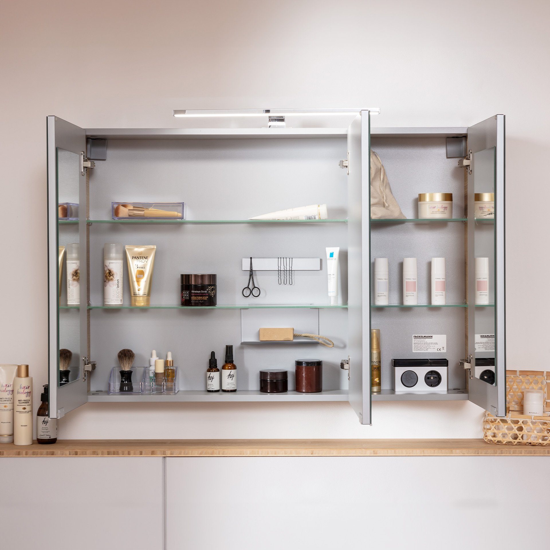 FACKELMANN Badmöbel-Set B. BRILLANT Badmöbel Set 3-teilig 100 cm, LED-Spiegelschrank