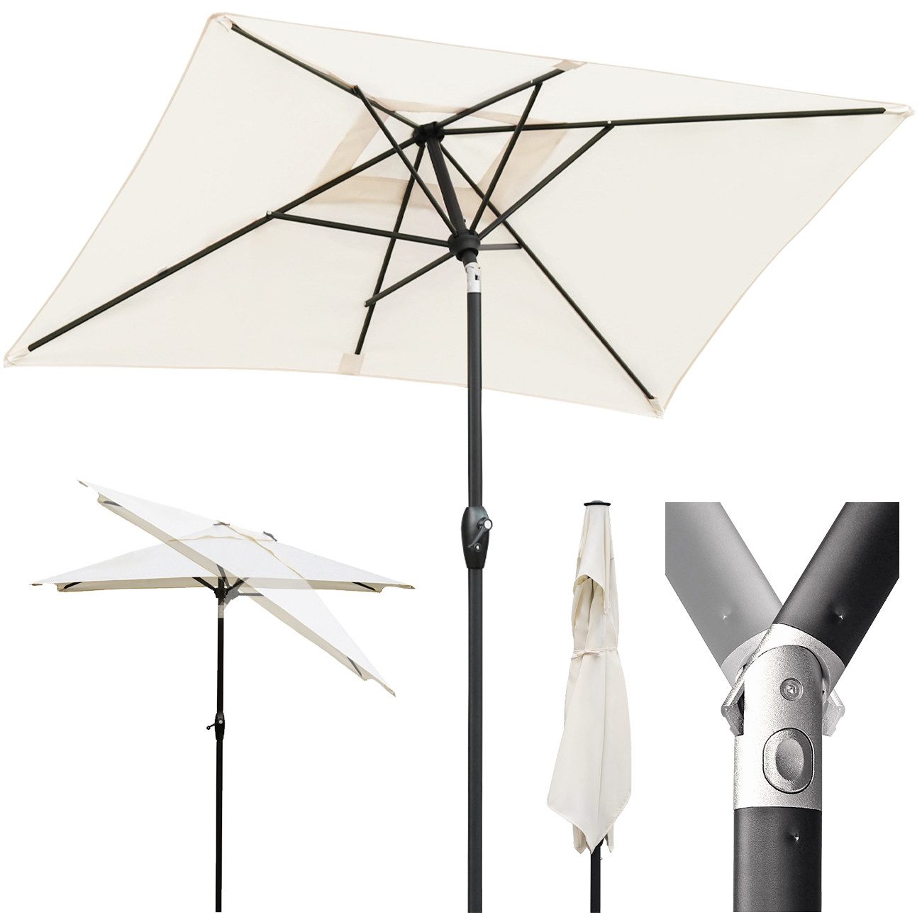 Sekey Sonnenschirm Rechteckige Sonnenschirme Kippbar mit Kurbel Gartenschirm groß, Sonnenschutz UV50+, Gartenschirm Knickbar, für Garten, Terrasse