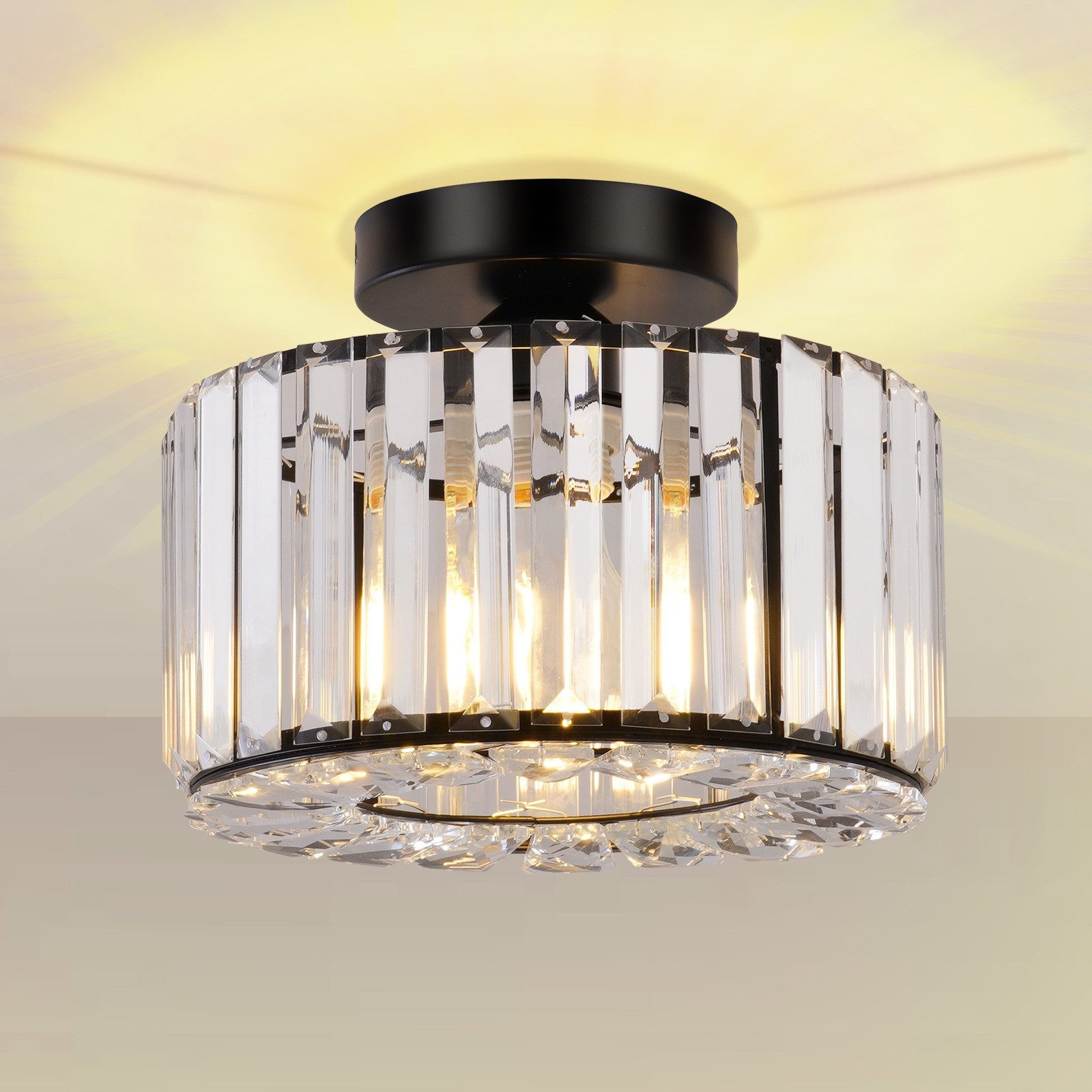 Ophy Deckenleuchte Moderne Kristall-Deckenleuchte mit Glaslampenschirm, Pendelleuchte & halbbündige Montage, für Wohnzimmer, Schlafzimmer & Esszimmer