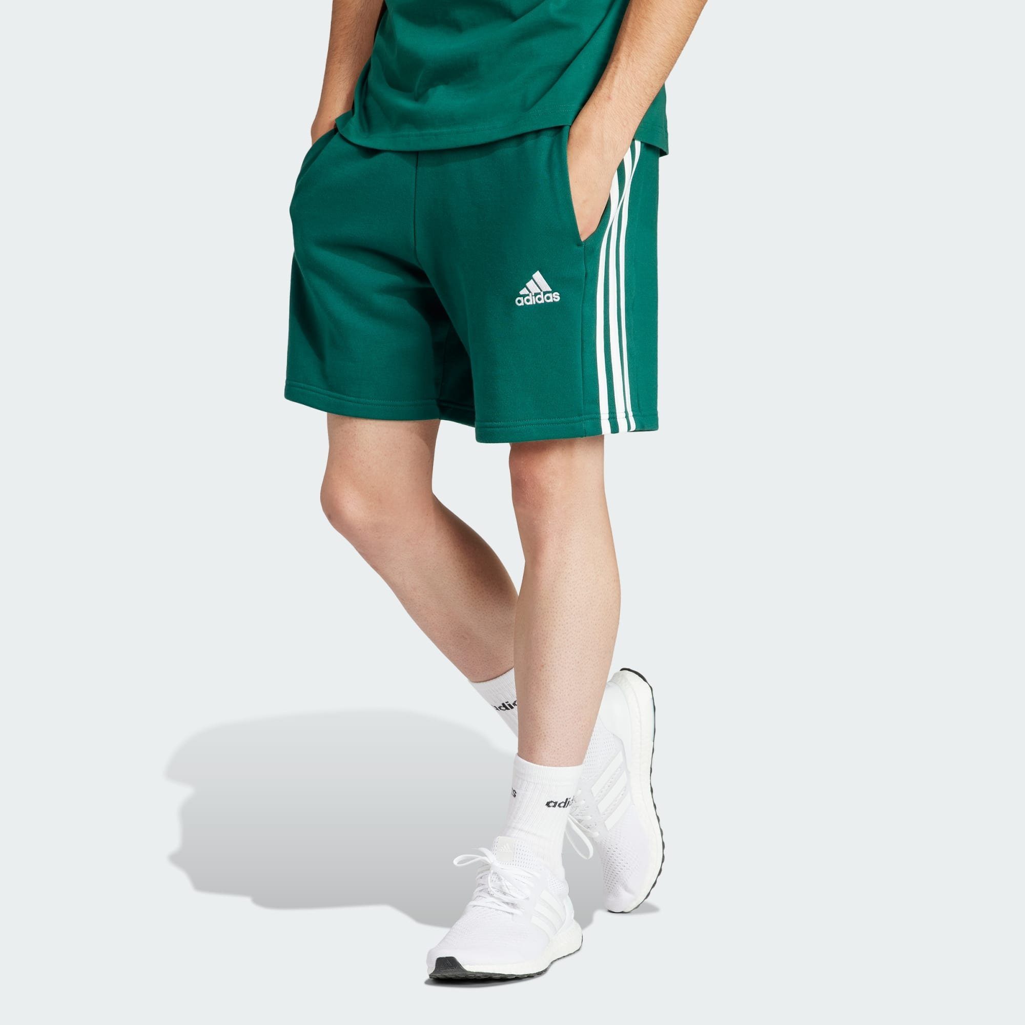 adidas Sportswear Funktionsshorts ESSENTIALS FRENCH TERRY 3-STREIFEN SHORTS Collegiate Green / White