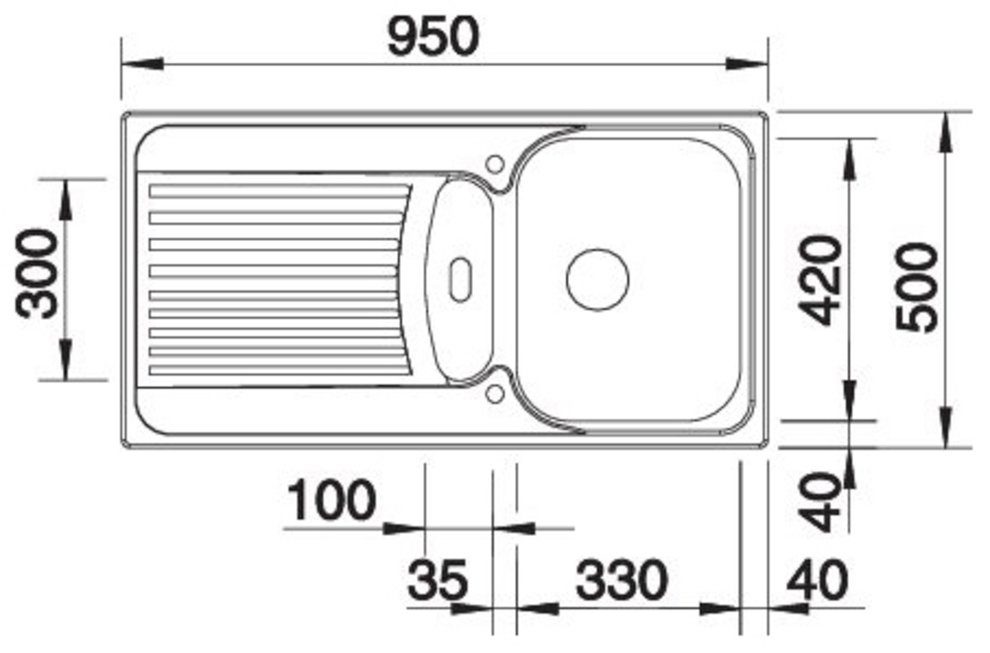 Blanco stainless steel sink TIPO 5 S, square, 50/95 cm, (1 pc), suitable for reversible installation, including free stainless steel insert
