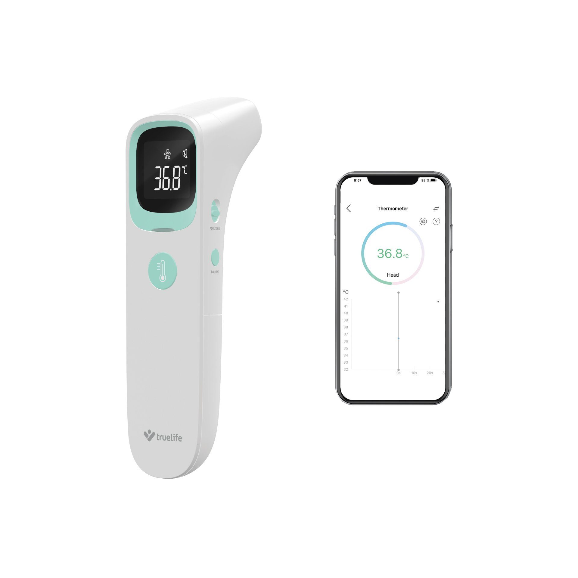 Thermometer TrueLife für BT, 20.000 Bluetooth-Verbindung, Care Messungen mit Q10 Fieberthermometer mit Batterielaufzeit