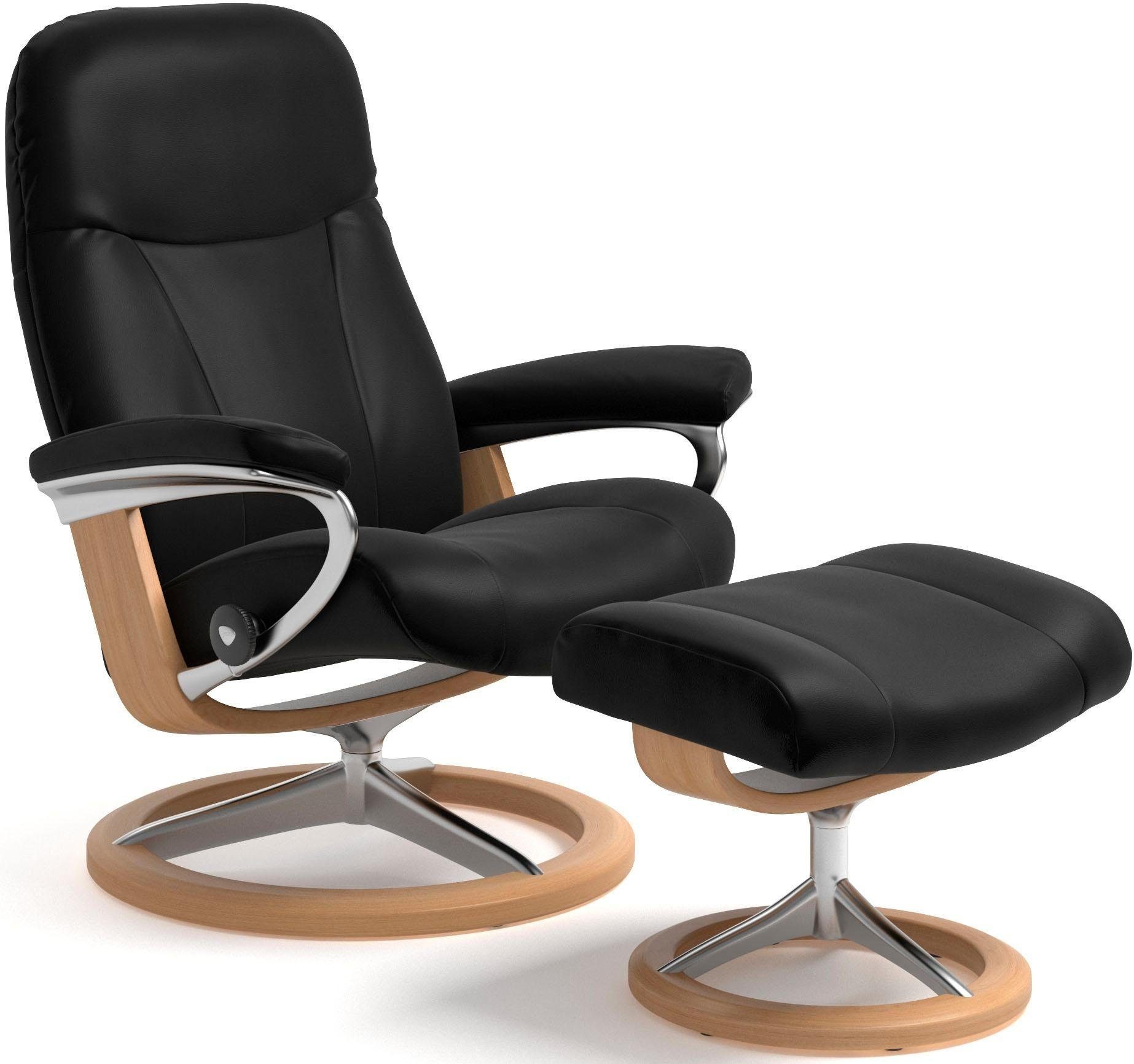 Stressless® Relaxsessel Garda (Set, Relaxsessel mit Hocker), mit Hocker, mit Signature Base, Größe M, Gestell Eichefarben