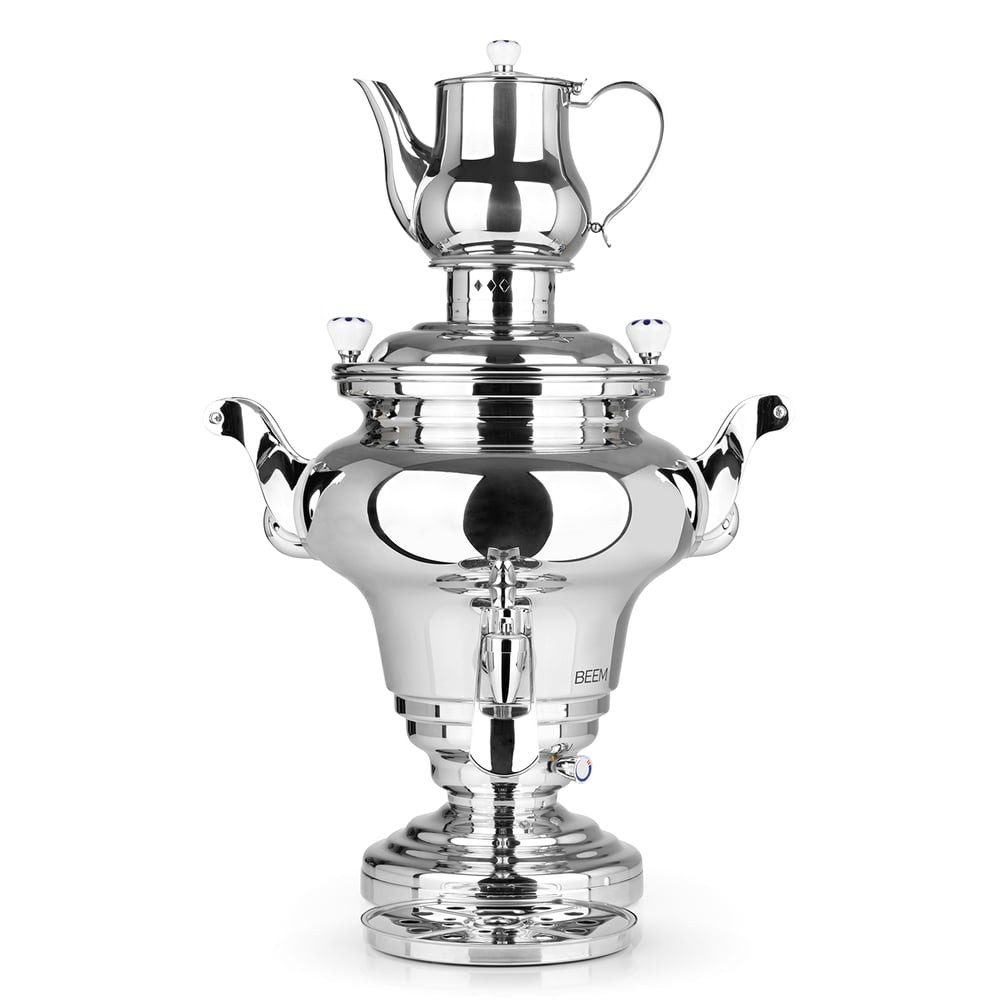 BEEM Samowar Royal 15l 3000W Edelstahl mit Dispenser & Abtropfschale, 300 W, Hotel Gastronomie Home mit 15L Wasserbehälter und 2L Teekanne