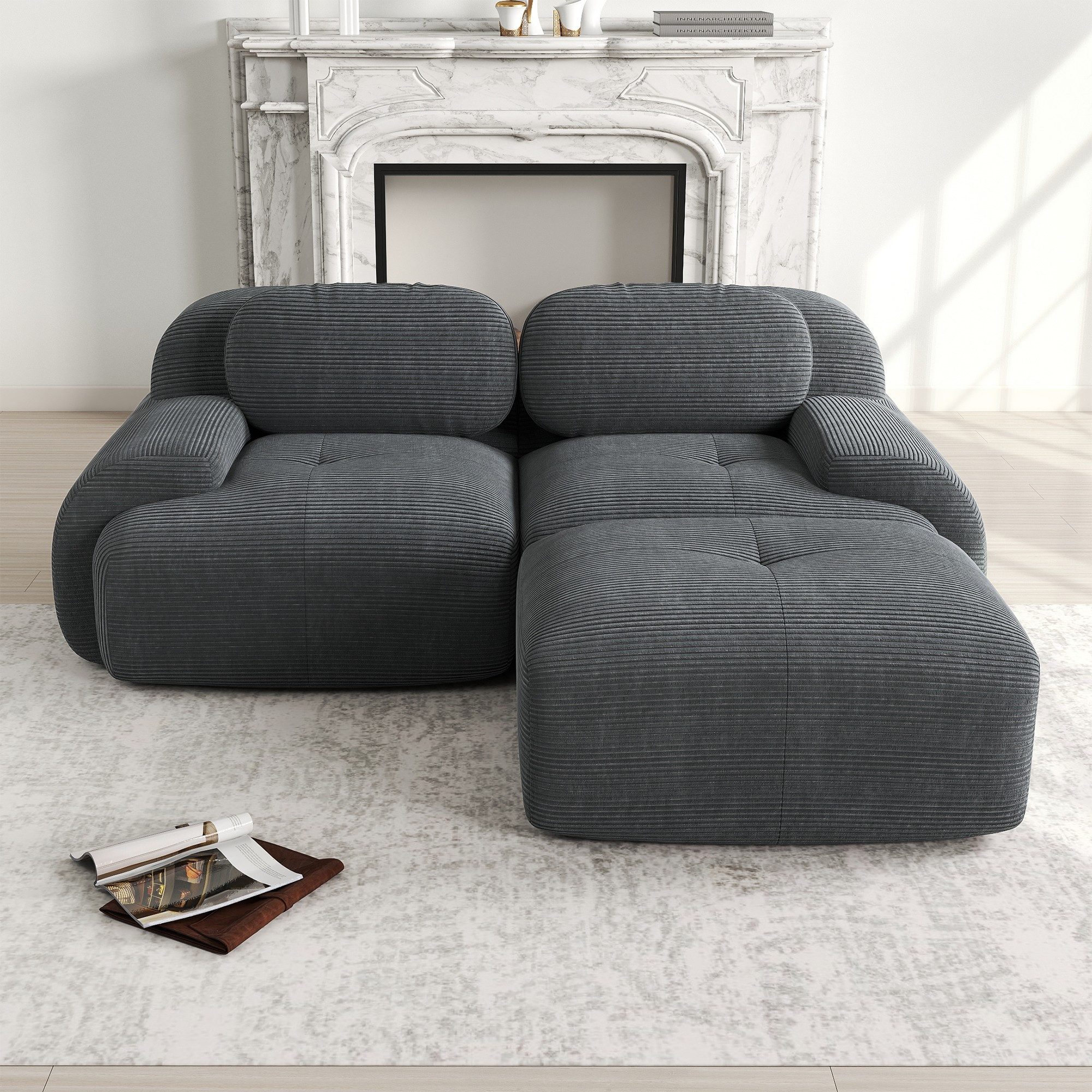 BlingBin Sofa Modulsofas, Modulare Wohnlandschaft aus Cordstoff, Polstersofa, 82'' Ecksofa aus weichem Cordstoff, 2-Sitzer 208 x 178 x 70 cm 1 Teile, hochelastische Polsterung für Wohnzimmer, Schlafzimmer und Heimkino