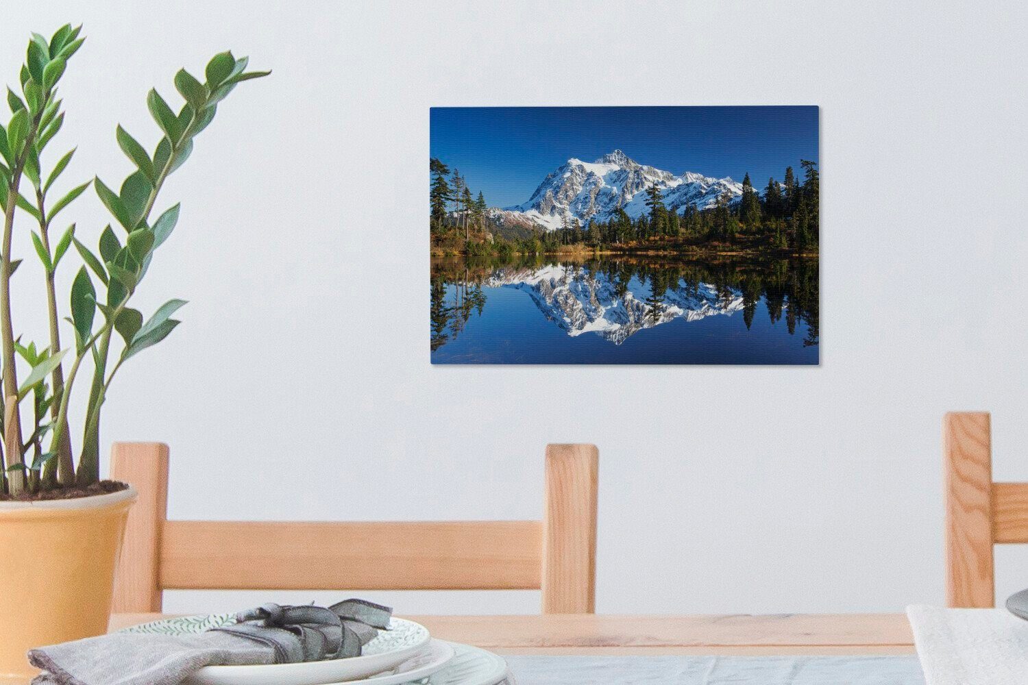 Berg Cascades cm spiegelt Park, im St), den See Leinwandbild North (1 Wanddeko, Wandbild 30x20 Der Leinwandbilder, National OneMillionCanvasses® Aufhängefertig,