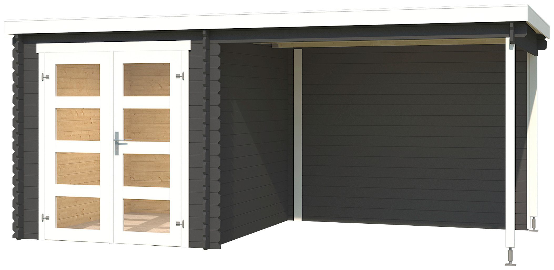 LASITA MAJA Gartenhaus Long Beach, BxT: 492x255 cm, (Set), Blochbohlenhaus 28mm Anbau, Fundamentmass 4722x2300, Carbongrau