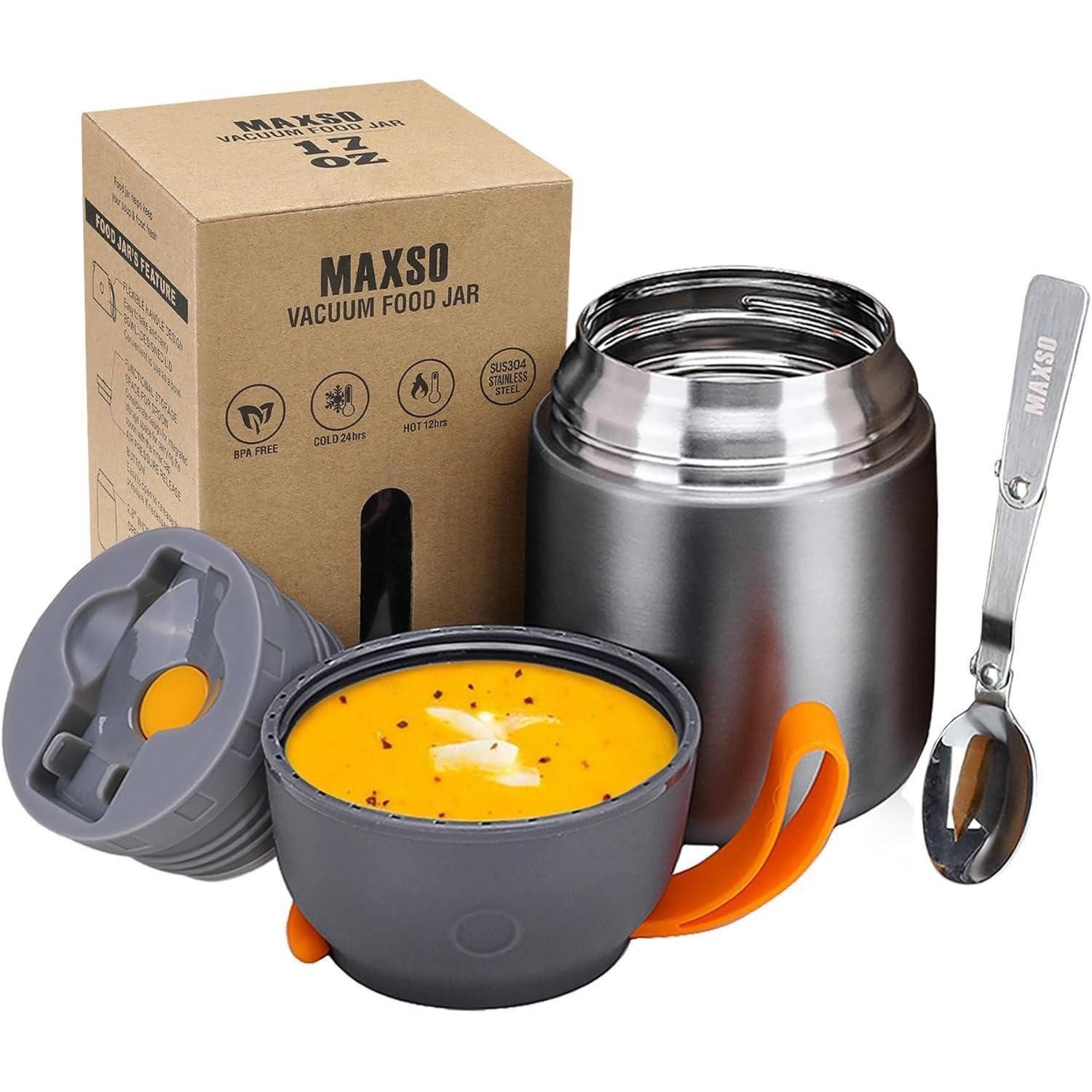 LuxusKollektion Thermobehälter Thermobehälter Isolierbehälter Kinder Edelstahl Löffel Grau 500 ml