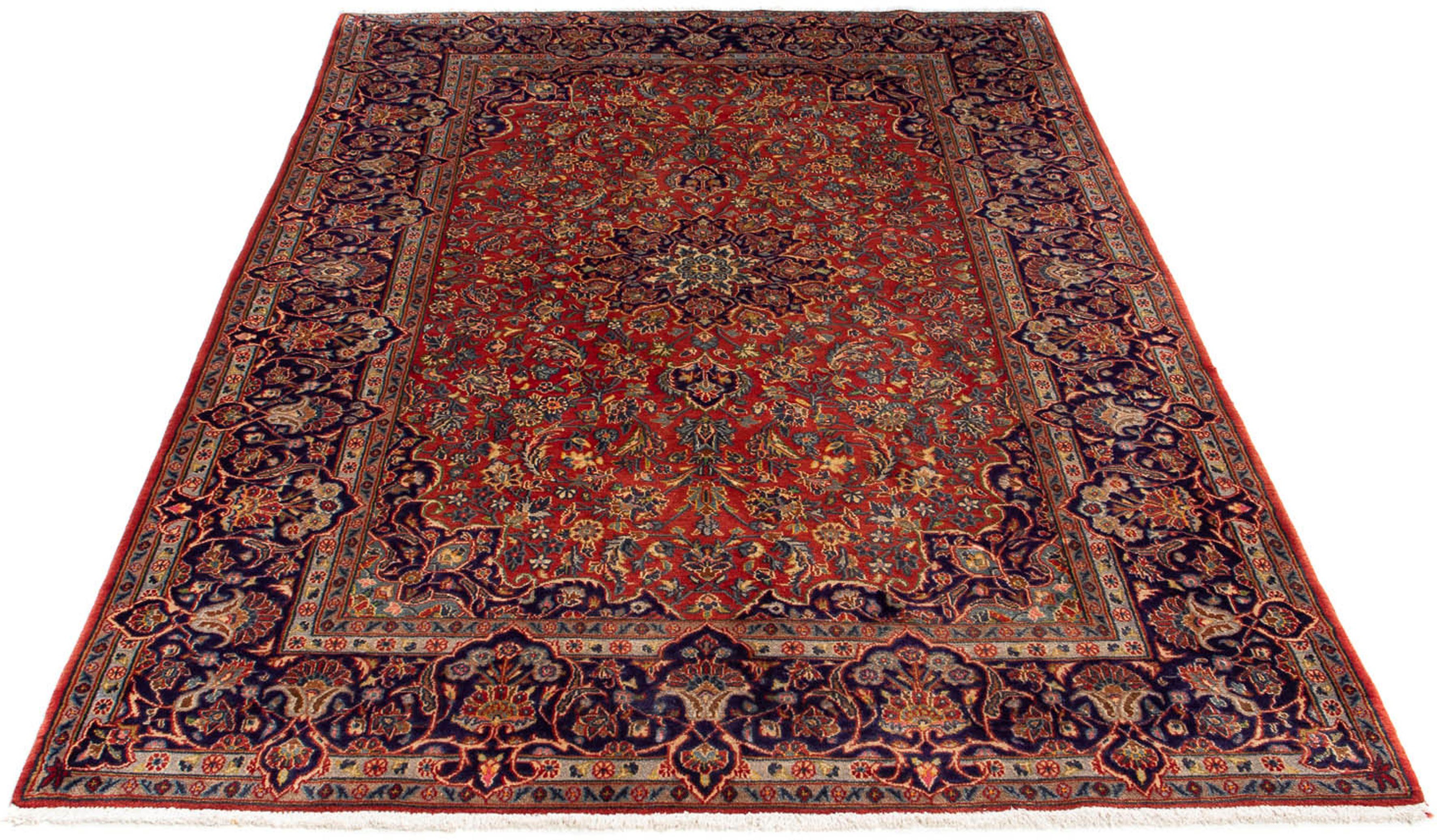 Orientteppich Perser - Keshan - 222 x 140 cm - rost, morgenland, rechteckig, Höhe: 10 mm, Wohnzimmer, Handgeknüpft, Einzelstück mit Zertifikat