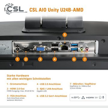 CSL Unity U24-AMD All-in-One PC (24 Zoll, AMD Ryzen 7 5700G, AMD Radeon Grafik, 64 GB RAM, 4000 GB SSD)