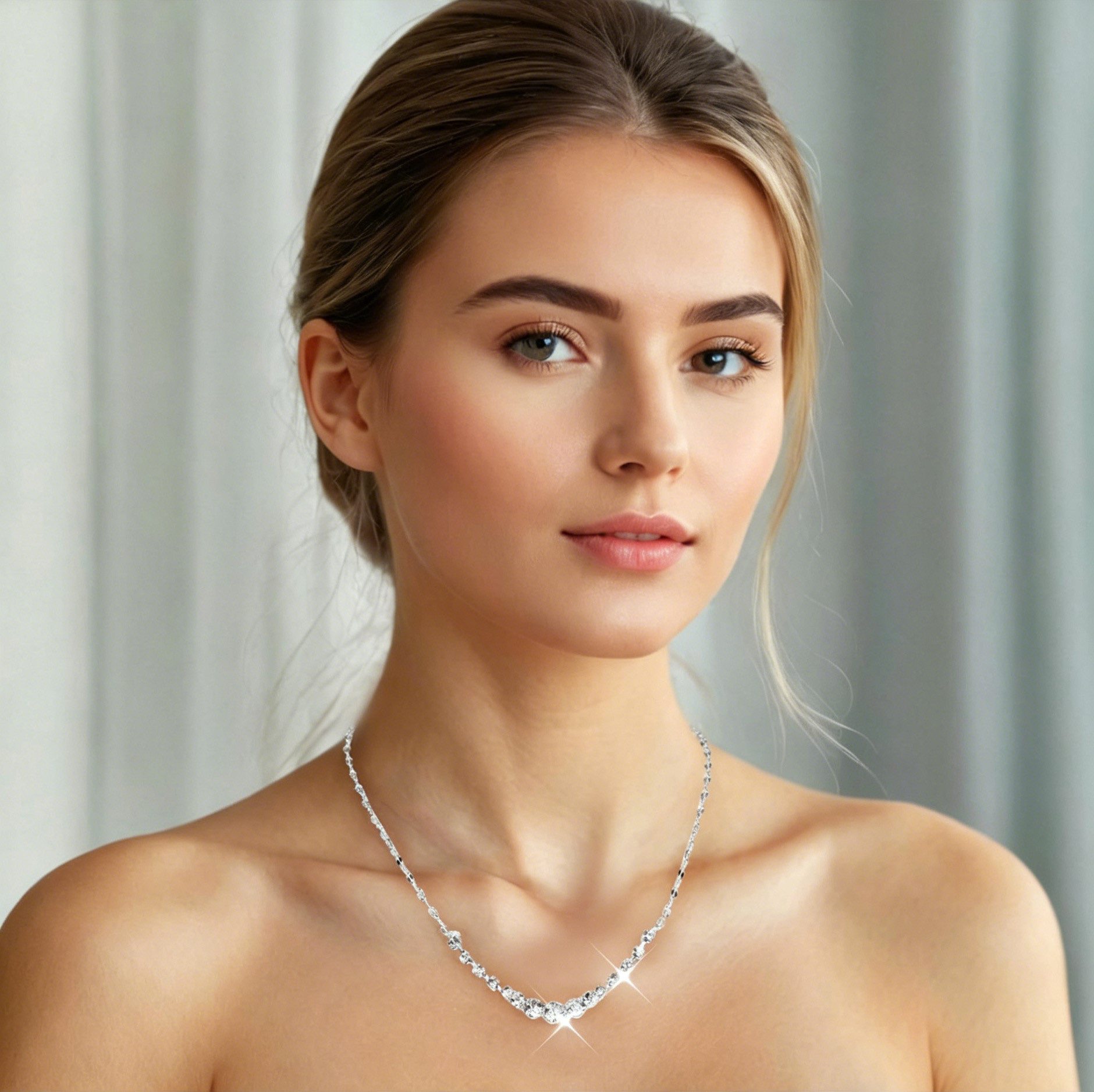 Zaewry Schmuckset Modisches Strass-Halsketten und Armband-Schmuckset (2-tlg), 2-teiliges Damen-Schmuckset – Bild 2 von 5
