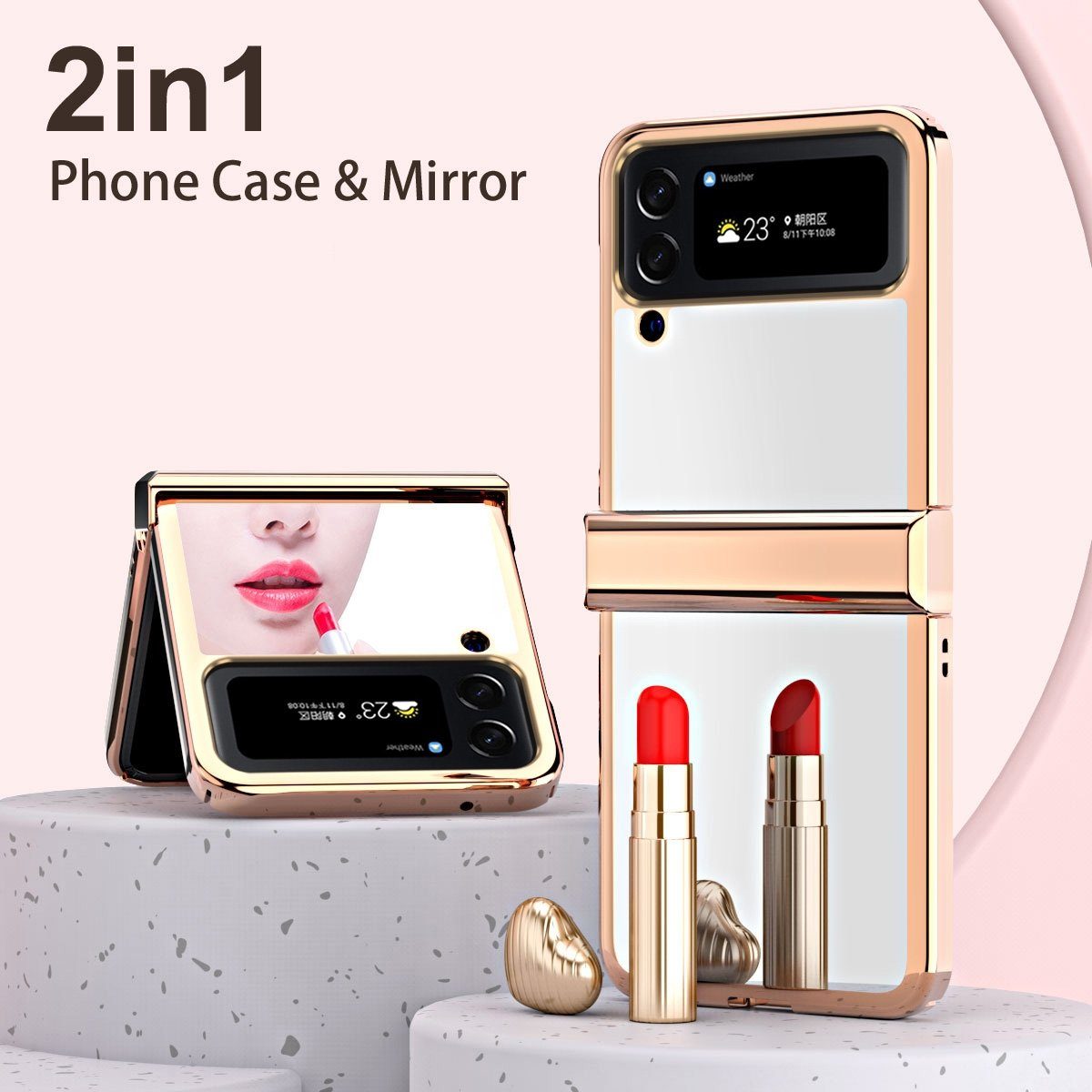 Wigento Handyhülle Für Samsung Galaxy Z Flip4 5G Electroplating Kunststoff Silikon Cover Handy Tasche Hülle Etuis Rose Gold