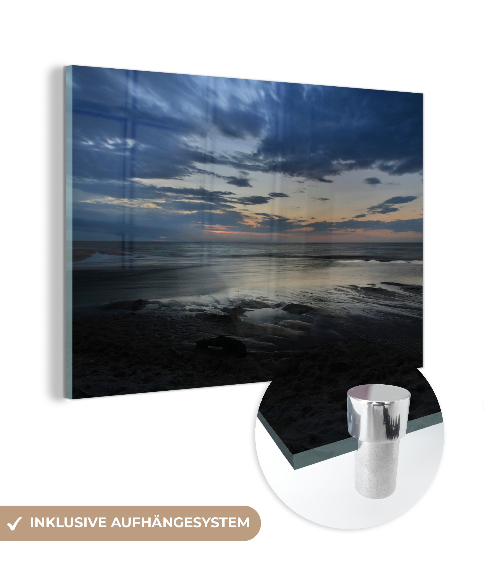 MuchoWow Acrylglasbild Blick über den Lake Michigan am Abend, (1 St), Acrylglasbilder Wohnzimmer & Schlafzimmer